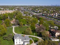 DJI_0083.jpg  The Noble-Seymour-Crippen House, the oldest house in Chicago,  looking downtown, with Taft High School and the Kennedy Expressway.   This House is the Norwood Park Historical Society Museum.